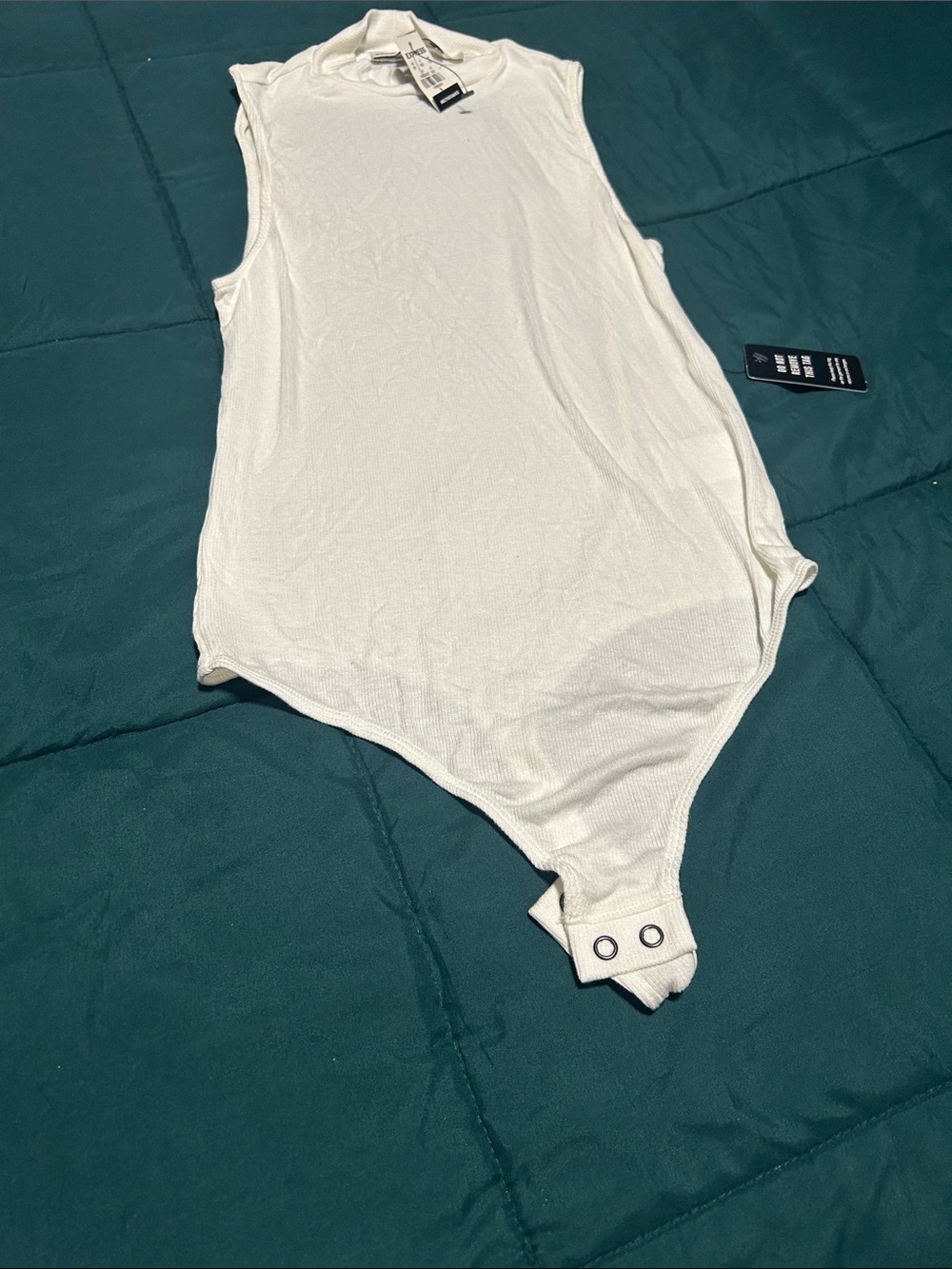 Express White Sleeveless Ribbed Bodysuit